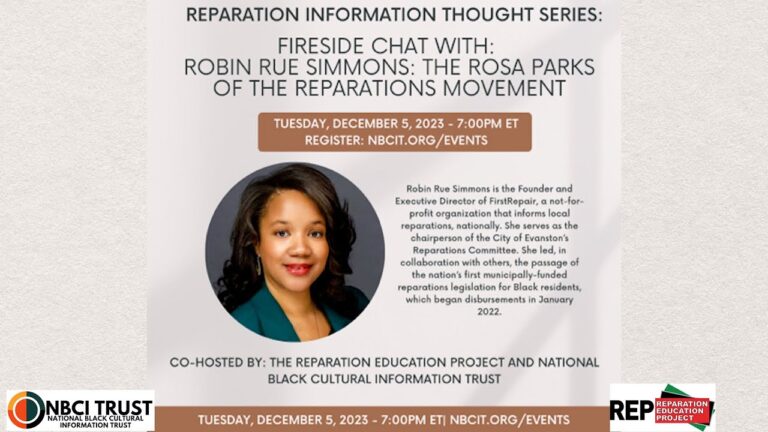 Reparation Information Thought Series #8 featuring FIRESIDE CHAT with ROBIN RUE SIMMONS